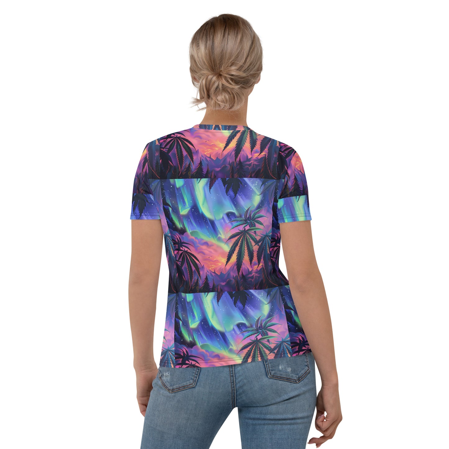 "Aurora Borealis Weed Leaf" T-shirt