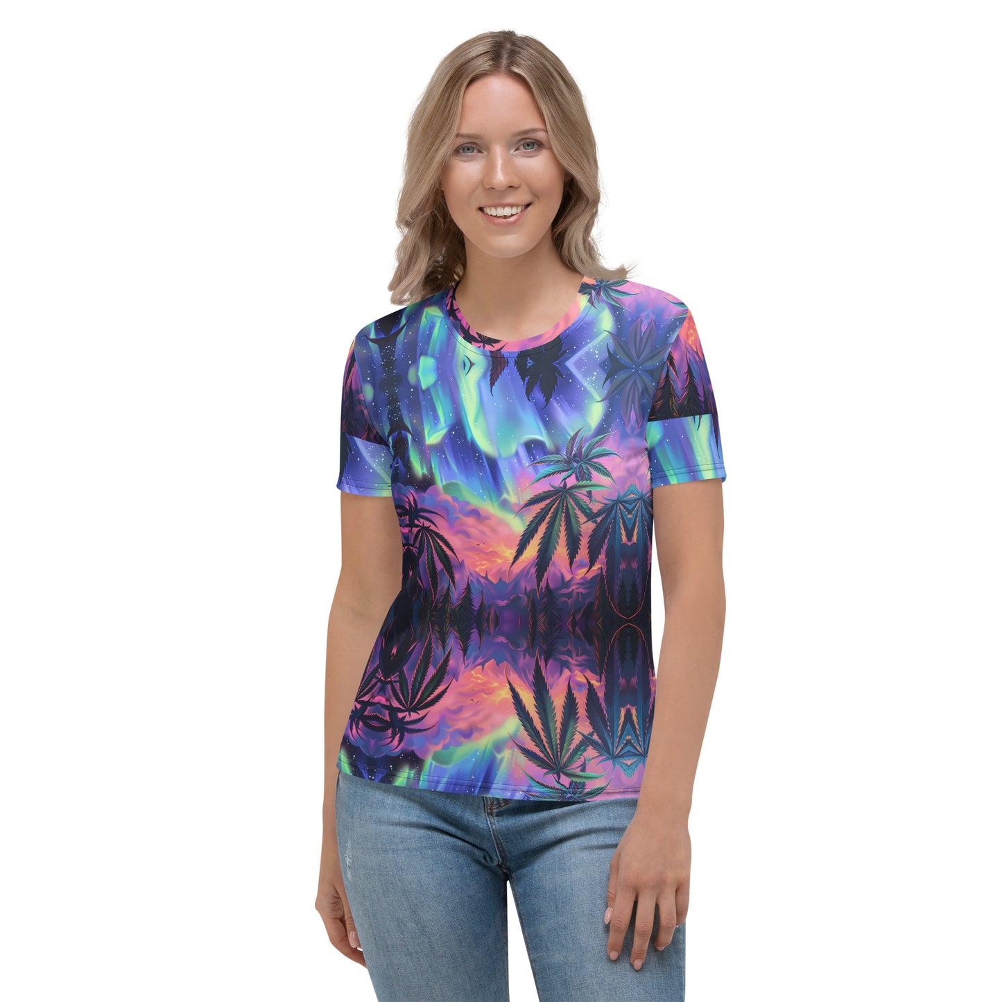 "Aurora Borealis Weed Leaf" T-shirt