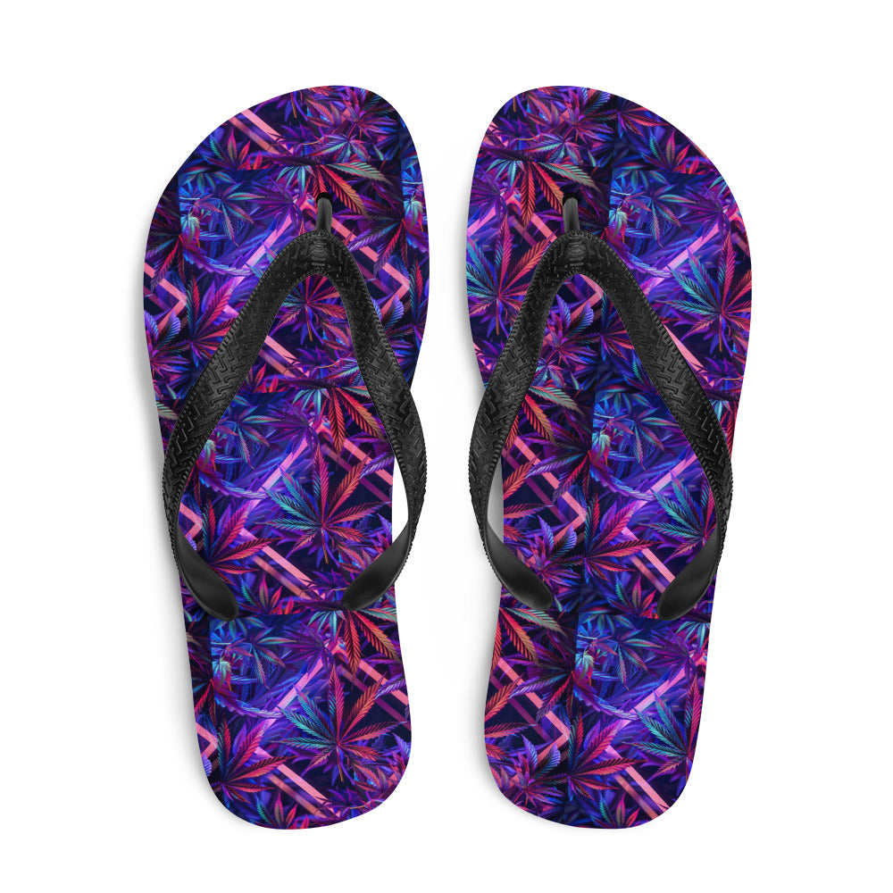 "Weed Leaf Pattern" Flip-Flops